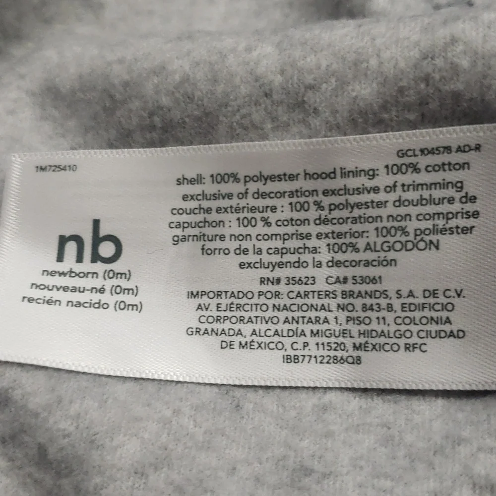 Carter's NWT Newborn 3-piece Gray Fleece Hoodie and Pants with Red Onesie